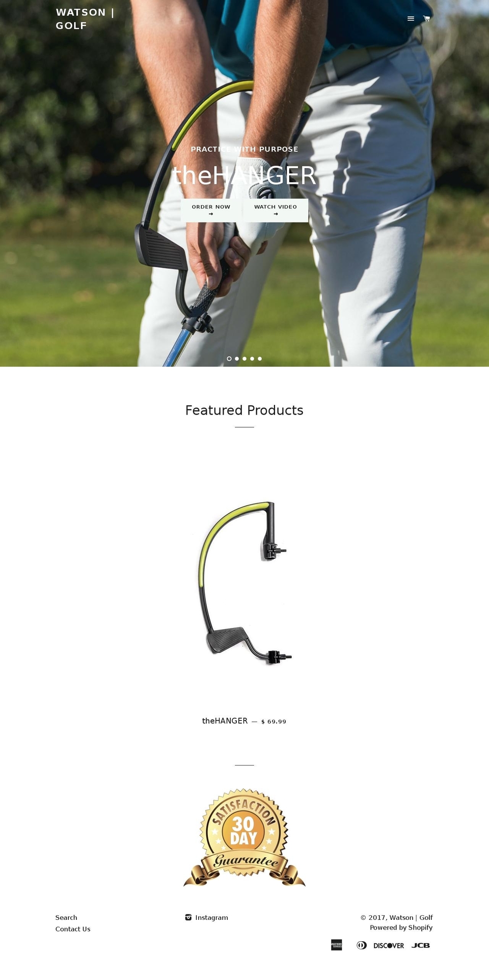 hangergolf.com shopify website screenshot