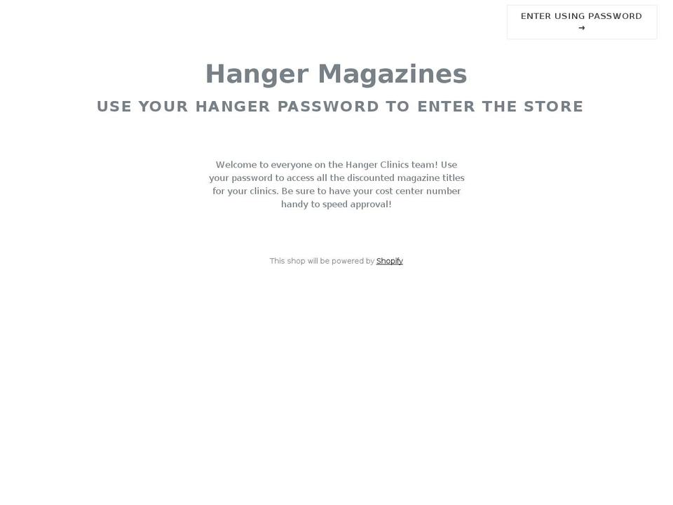 hangermagazines.com — Shopify storefront screenshot