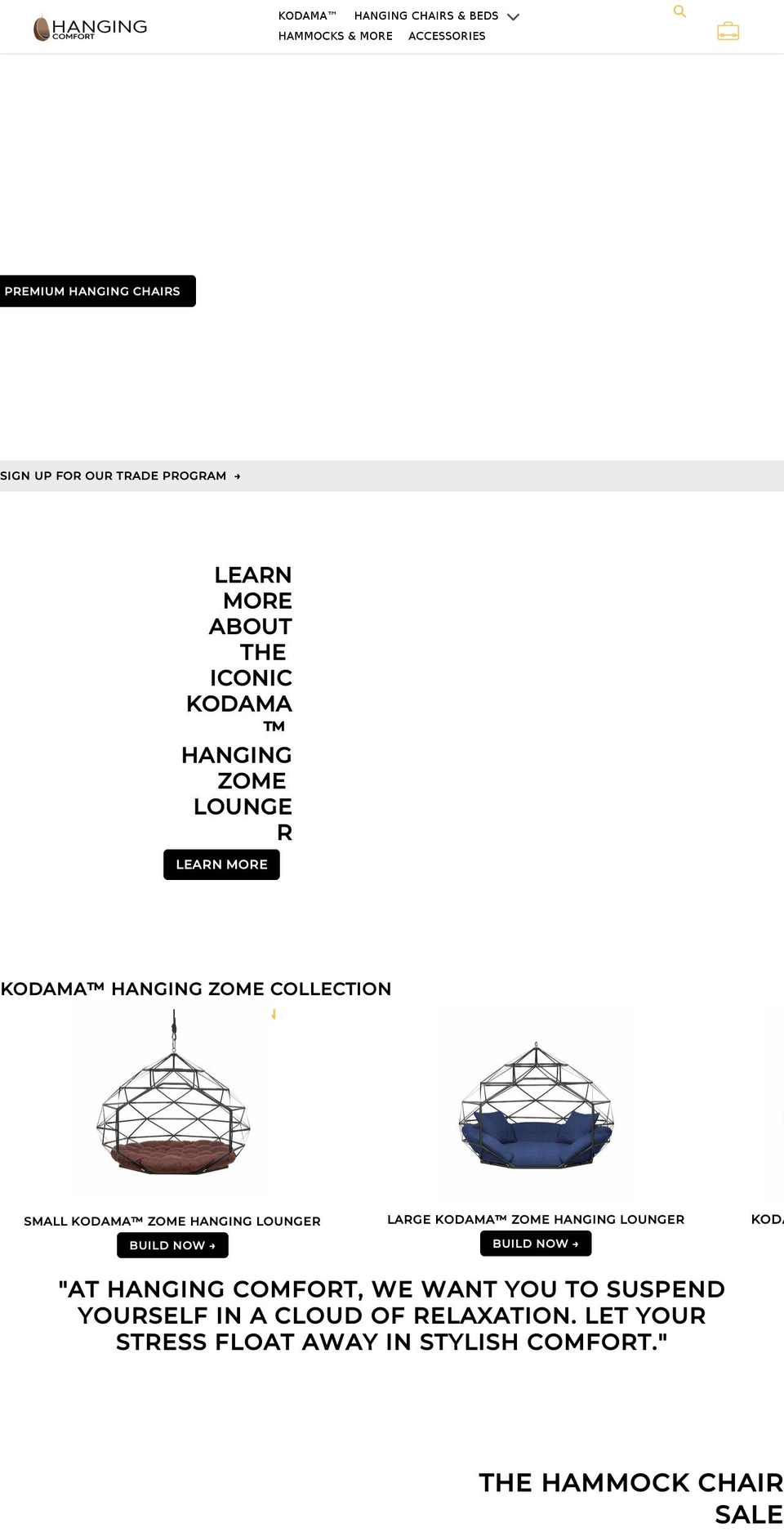 hangingcomfort.com shopify website screenshot