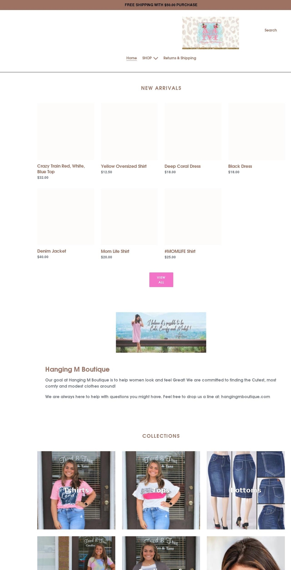 hangingmboutique.com shopify website screenshot