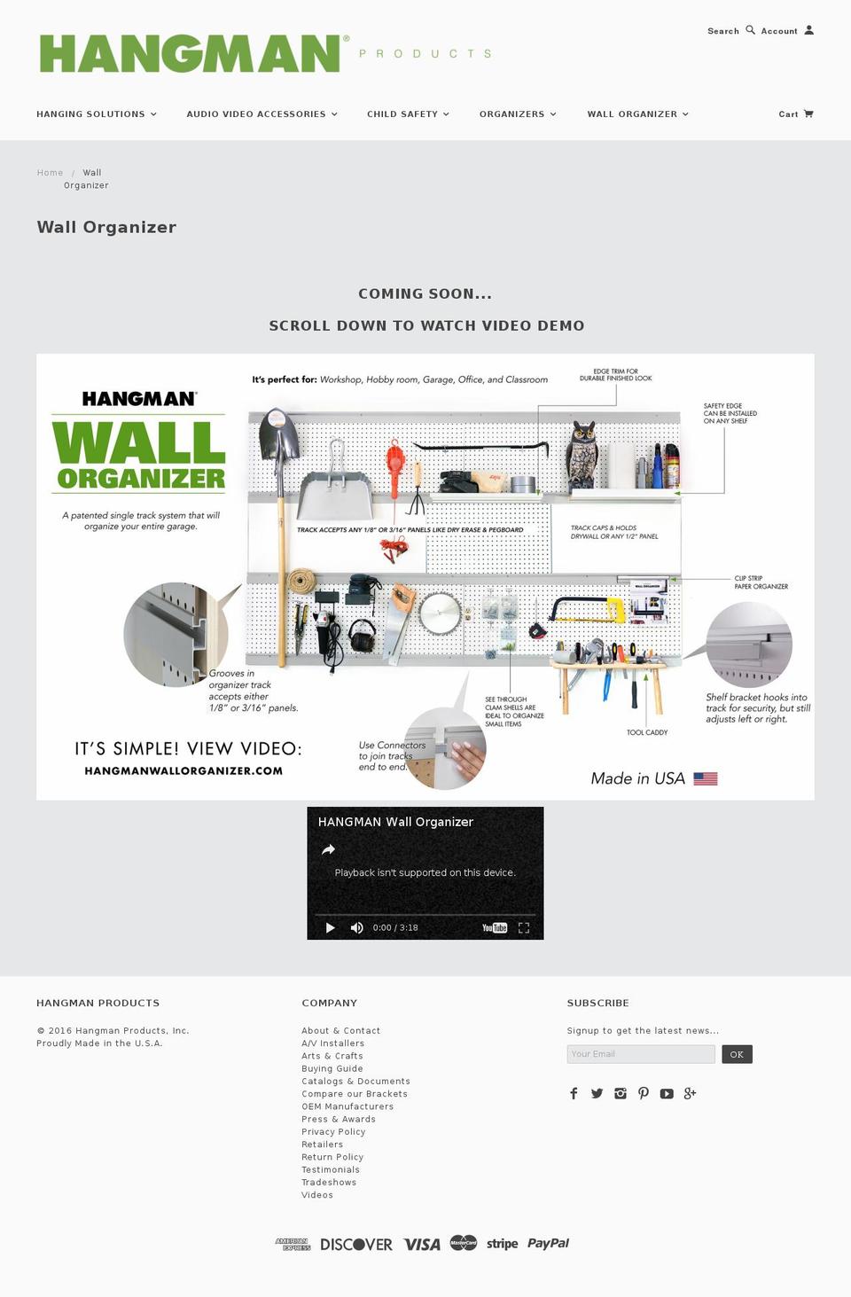 hangmanwallorganizer.com shopify website screenshot