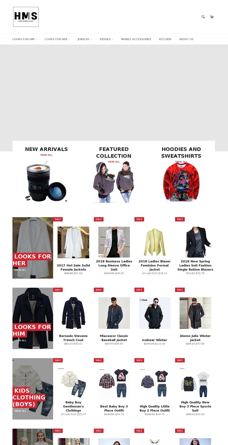 hangmonkeyshop.com — Shopify storefront screenshot