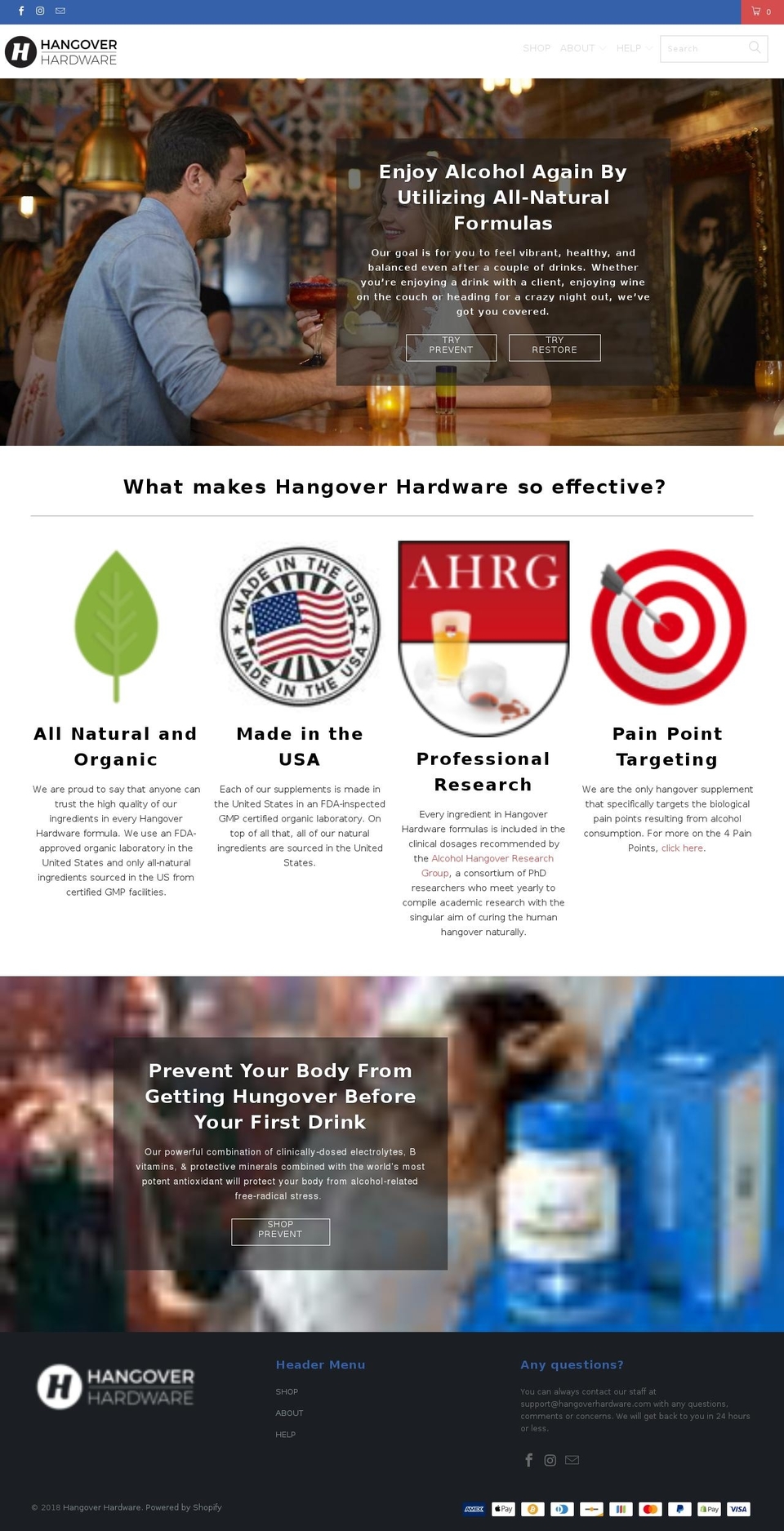 hangoverhardware.com — Shopify storefront screenshot