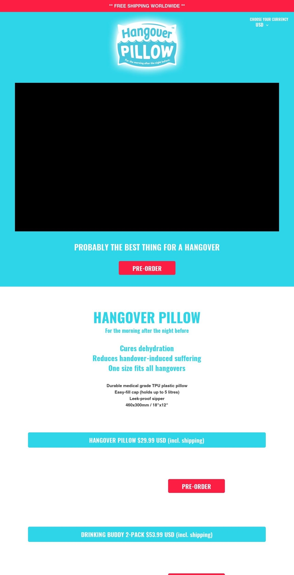 hangoverpillow.com.au shopify website screenshot