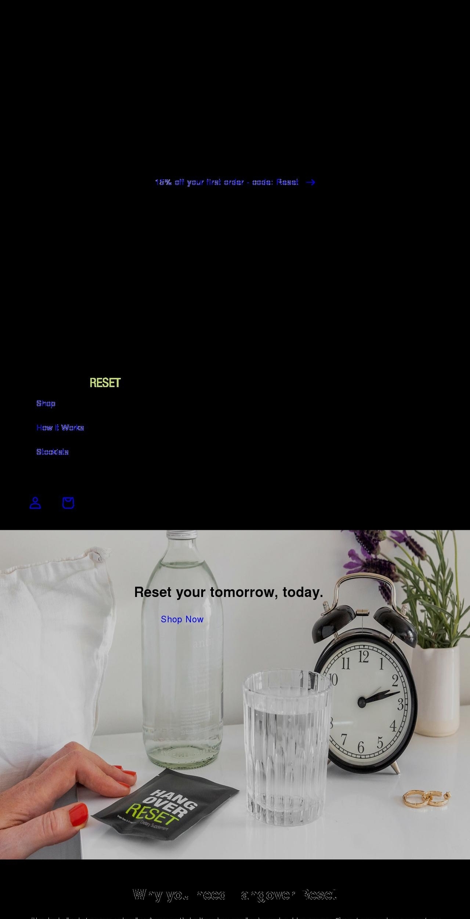 hangoverreset.com shopify website screenshot