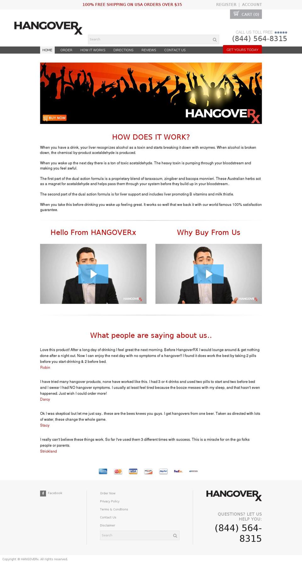 hangoverx.com shopify website screenshot