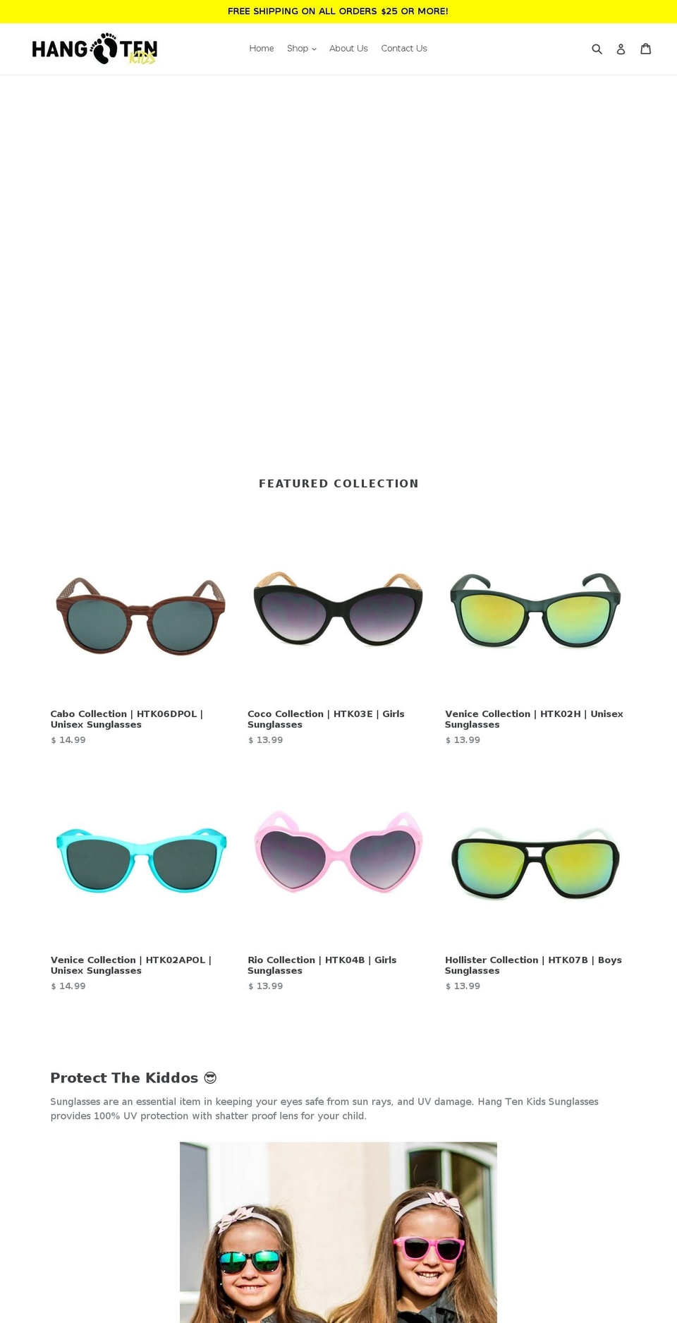 hangtenkidssunglasses.com shopify website screenshot