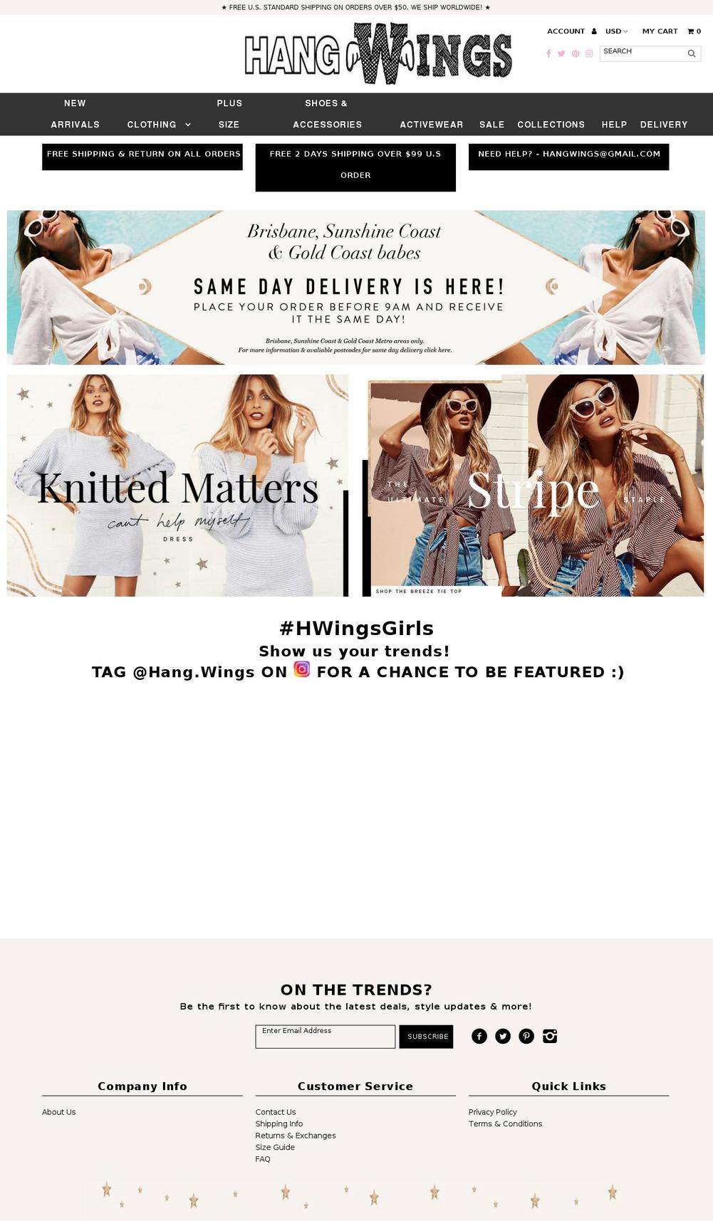 hangwings.com — Shopify storefront screenshot