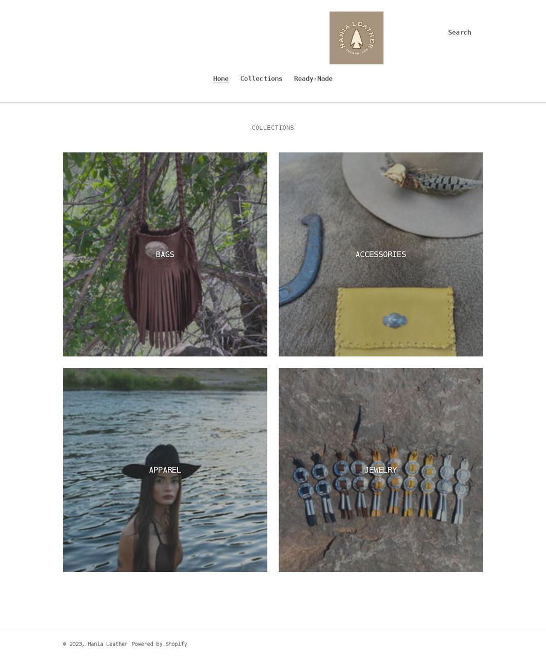 hania-leather.com shopify website screenshot