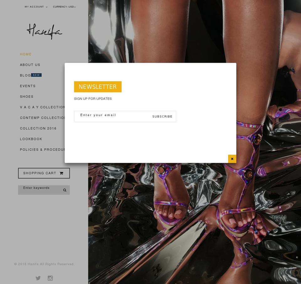 Baseline Shopify theme site example hanifa.co