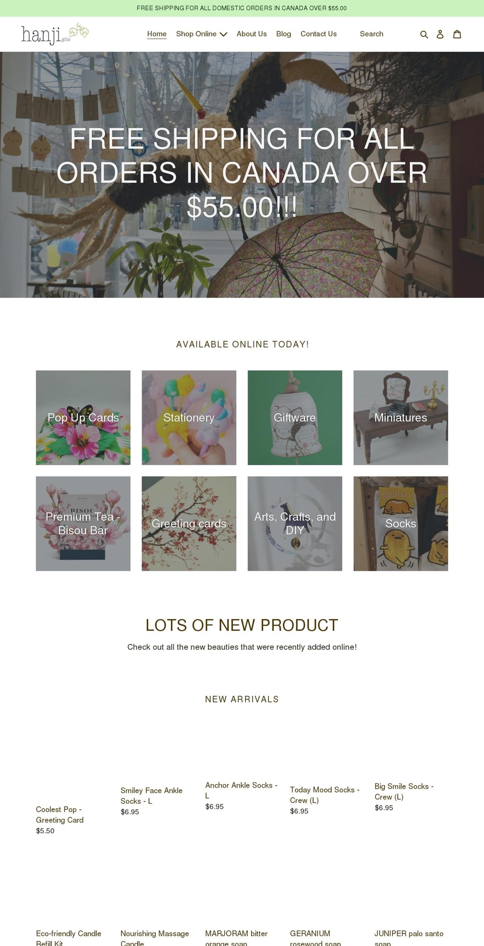 hanjigifts.com shopify website screenshot