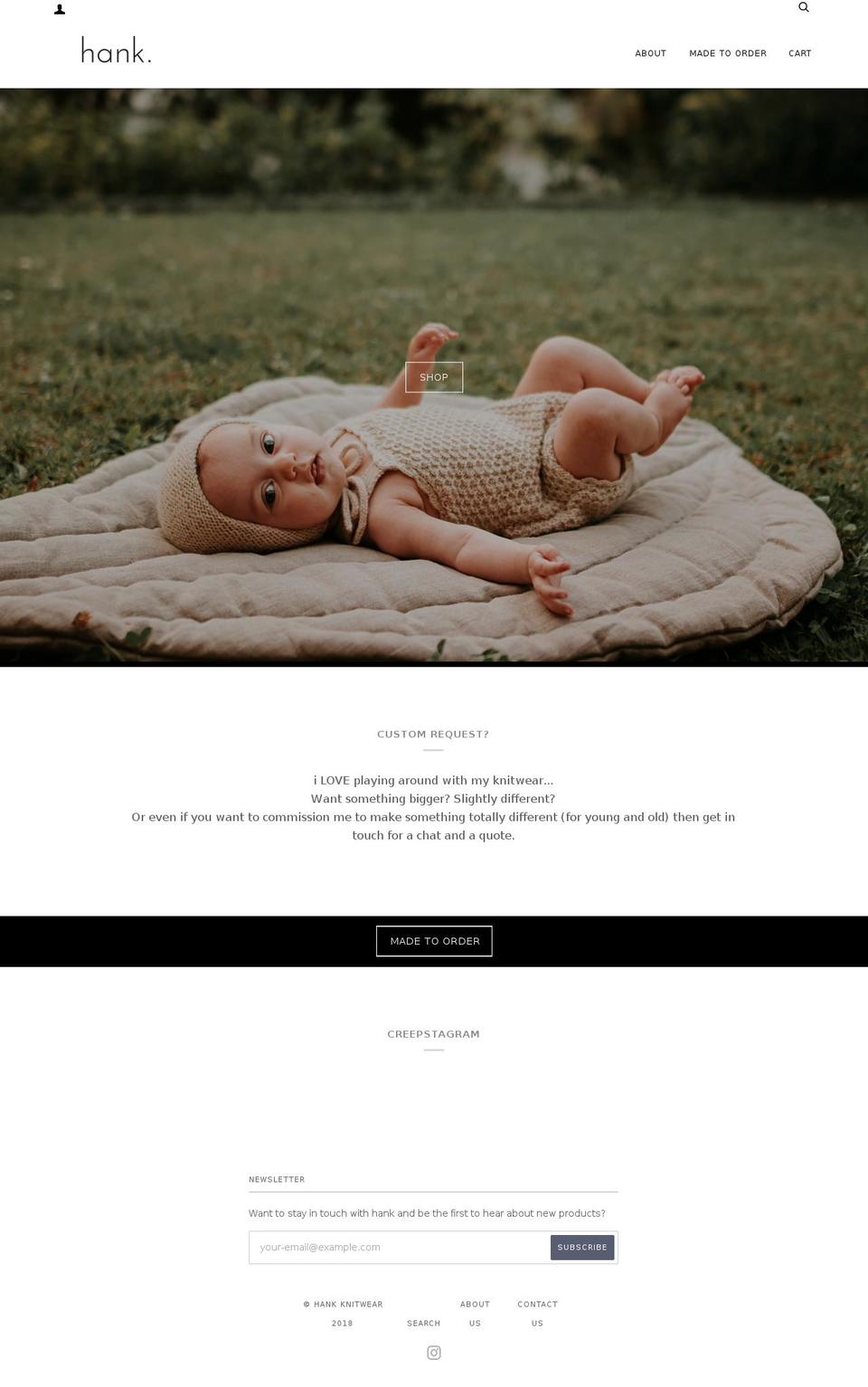 hankknitwear.com — Shopify storefront screenshot
