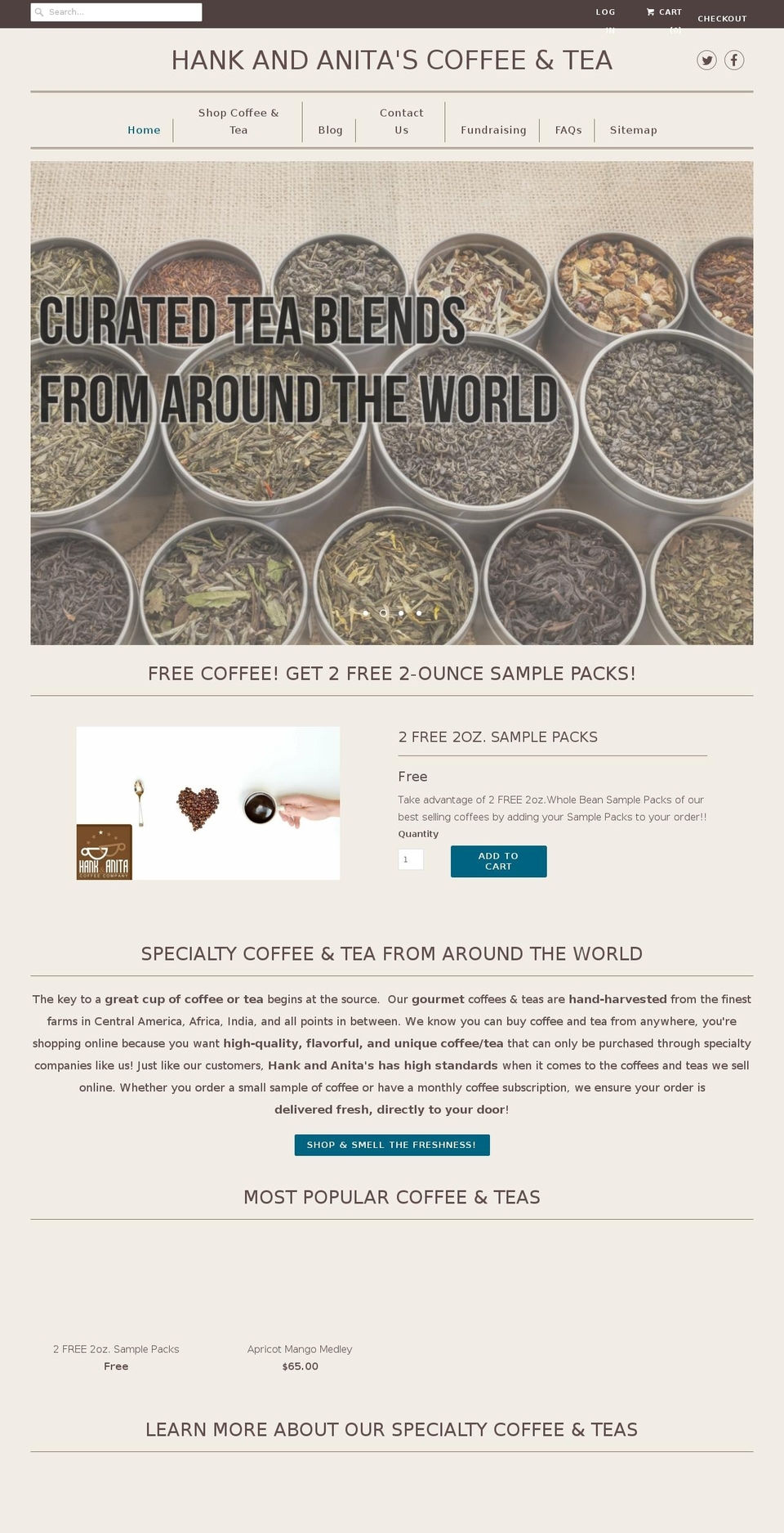hanksandanitascoffee.com — Shopify storefront screenshot