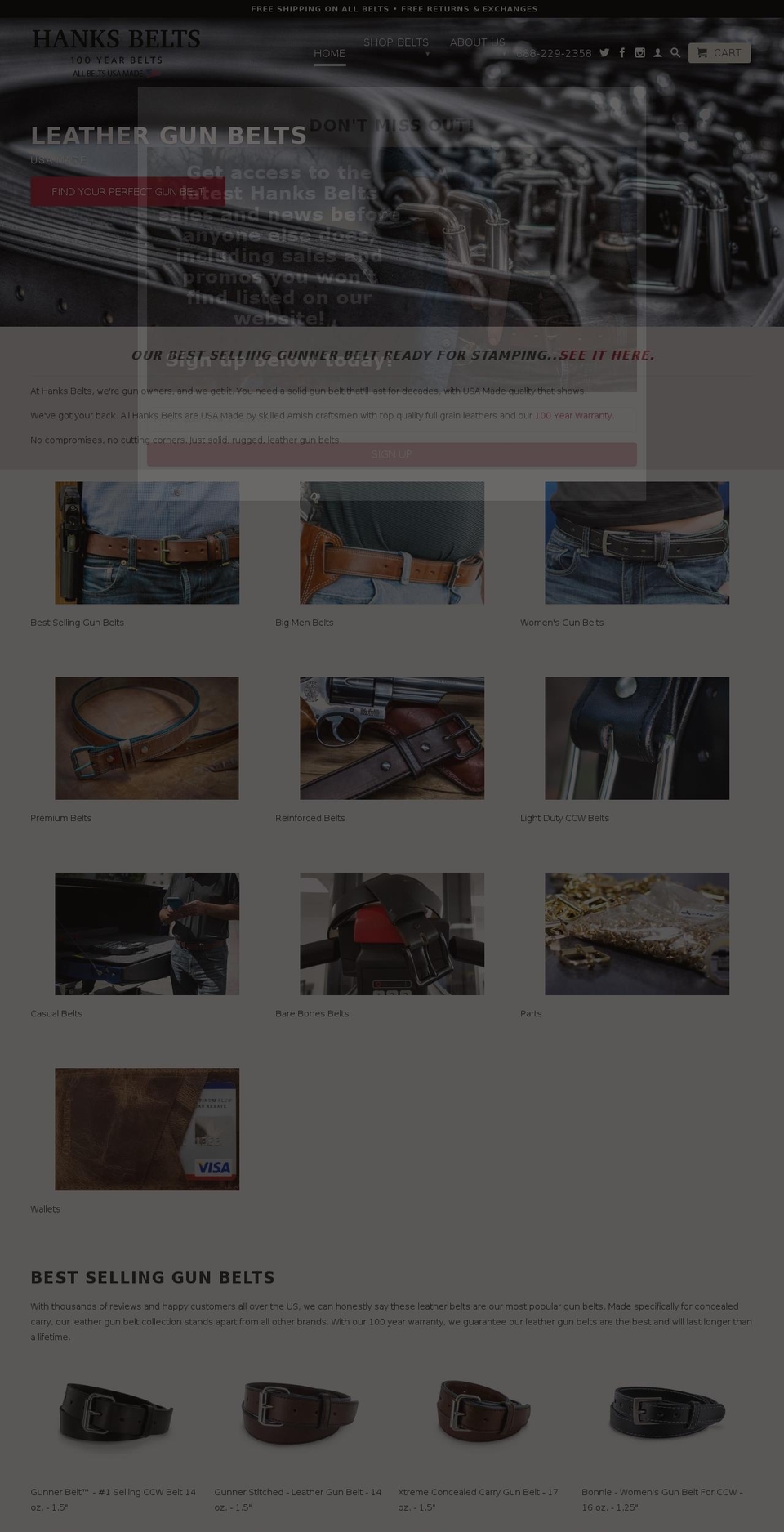 hanksbelt.com shopify website screenshot