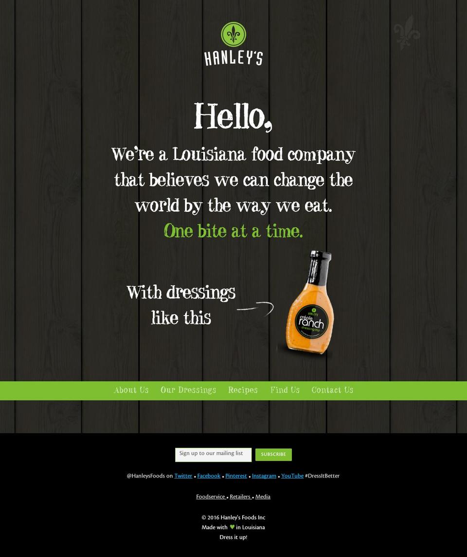 hanleysfoods.com shopify website screenshot