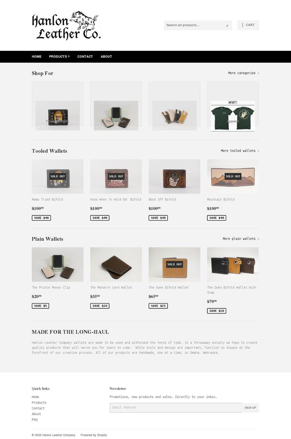 hanlonleatherco.com shopify website screenshot