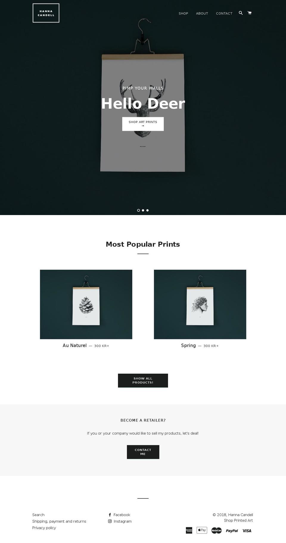 hannacandell.com — Shopify storefront screenshot