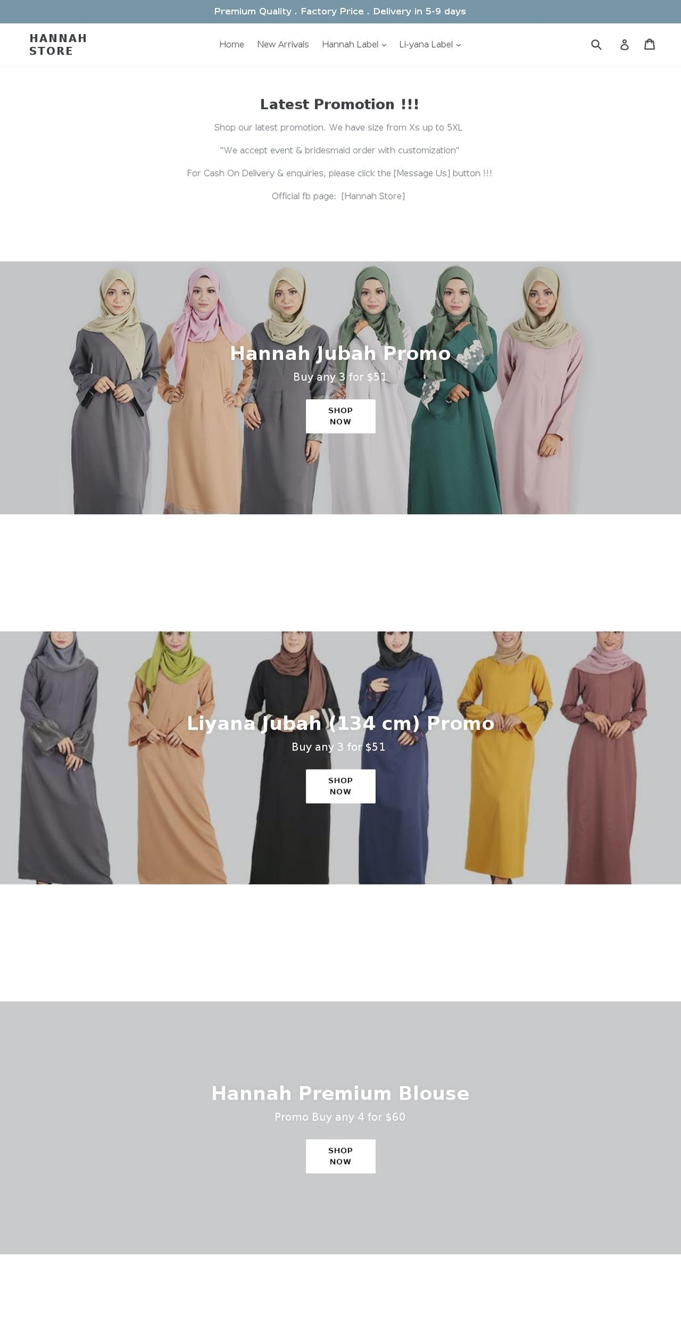 hannah-store.com shopify website screenshot