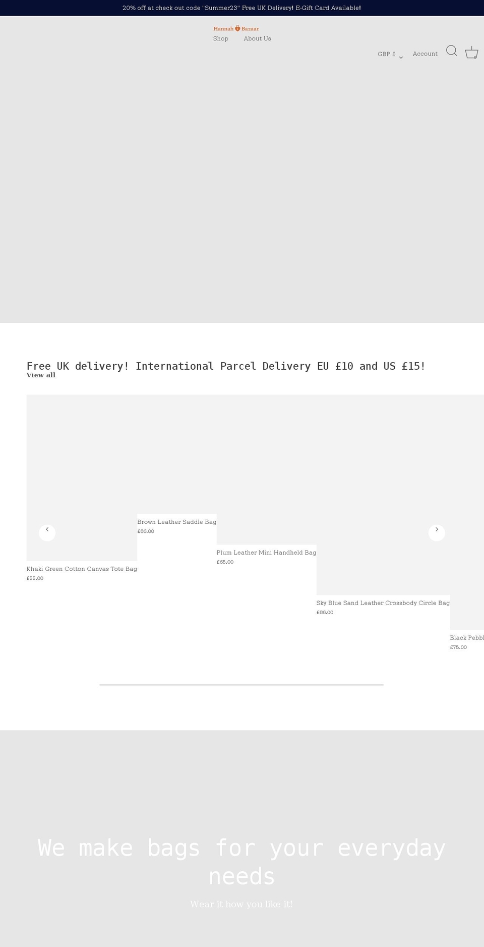 hannahbazaar.com shopify website screenshot