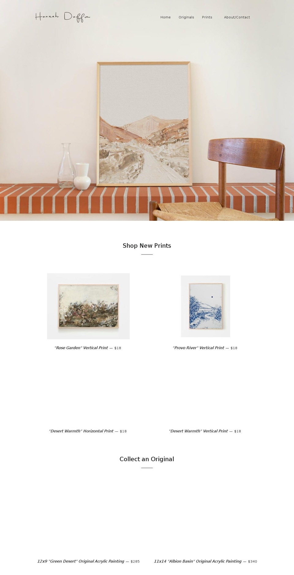 hannahduffinart.com shopify website screenshot
