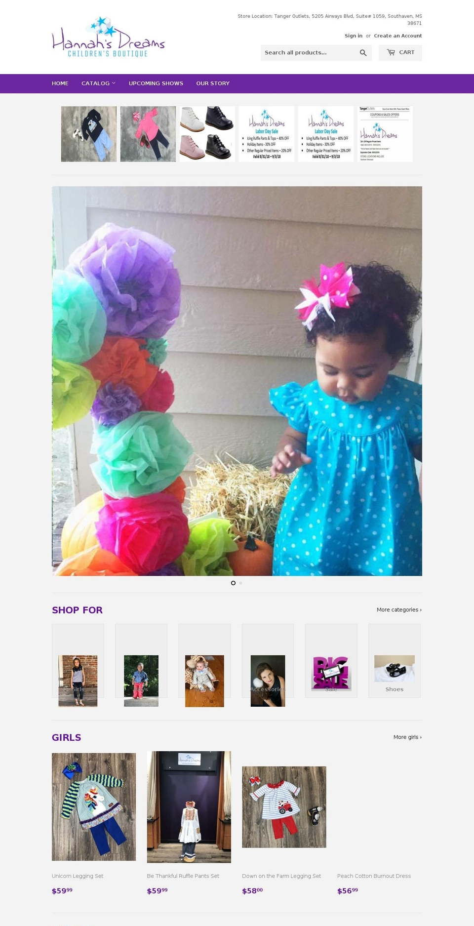 hannahsdreams.com shopify website screenshot