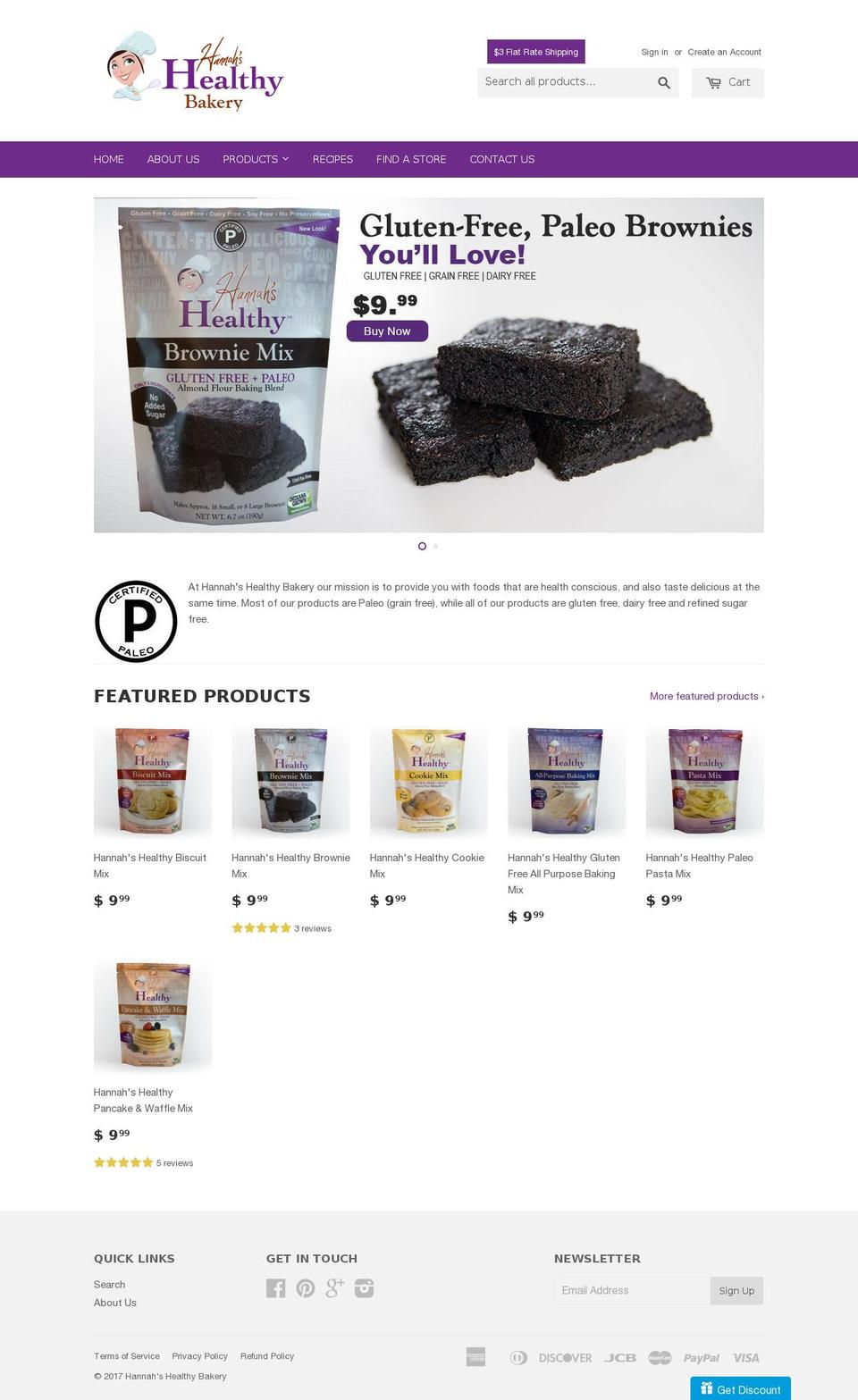 hannahshealthybakery.com shopify website screenshot