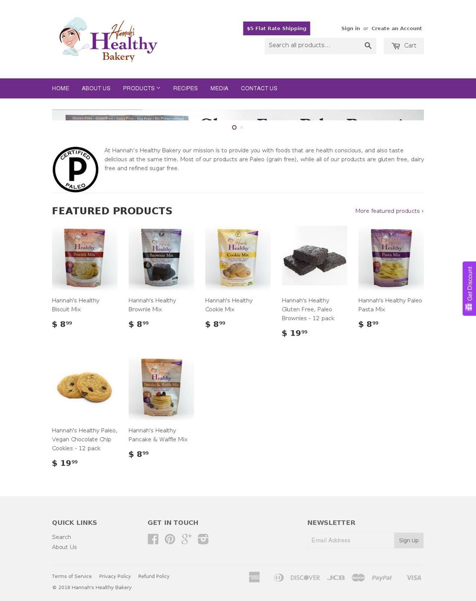 hannahshealthyfoods.com — Shopify storefront screenshot