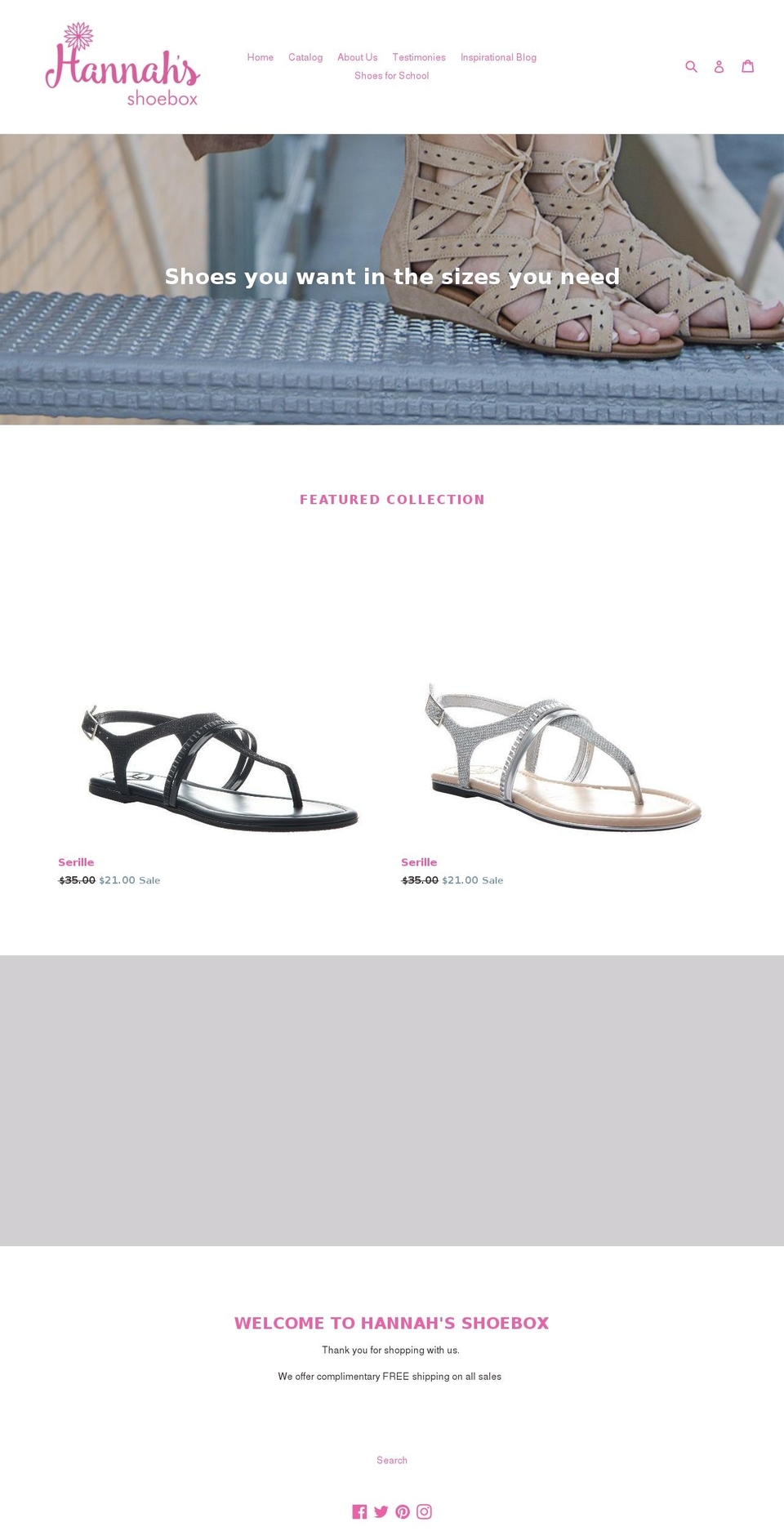 hannahsshoebox.com shopify website screenshot