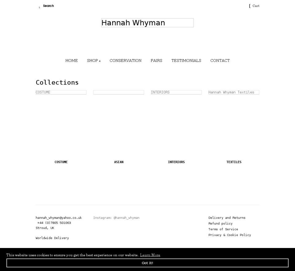 hannahwhyman.co.uk shopify website screenshot