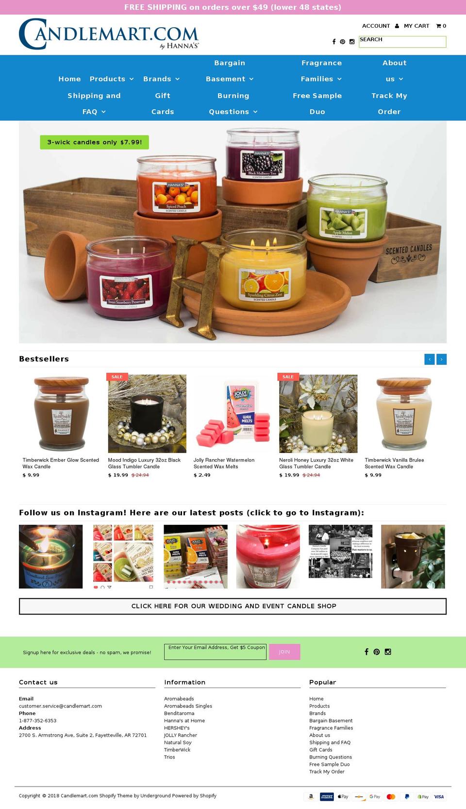 hannascandles.com shopify website screenshot