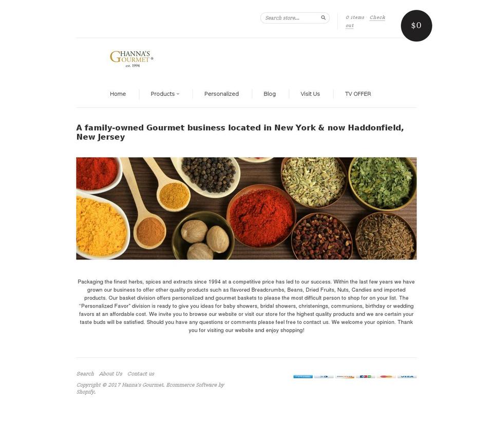 hannasgourmet.com shopify website screenshot