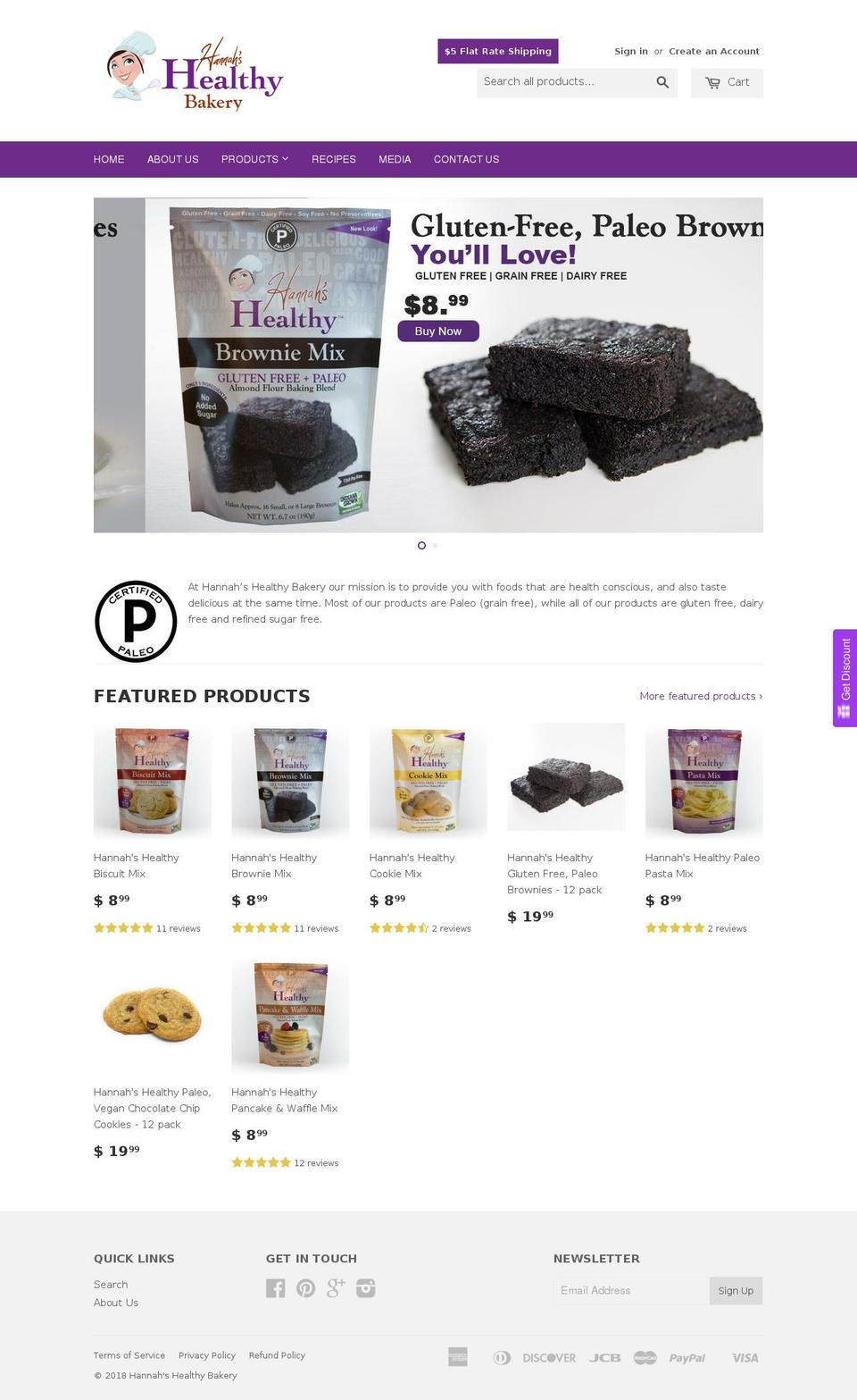 hannashealthybakery.com — Shopify storefront screenshot