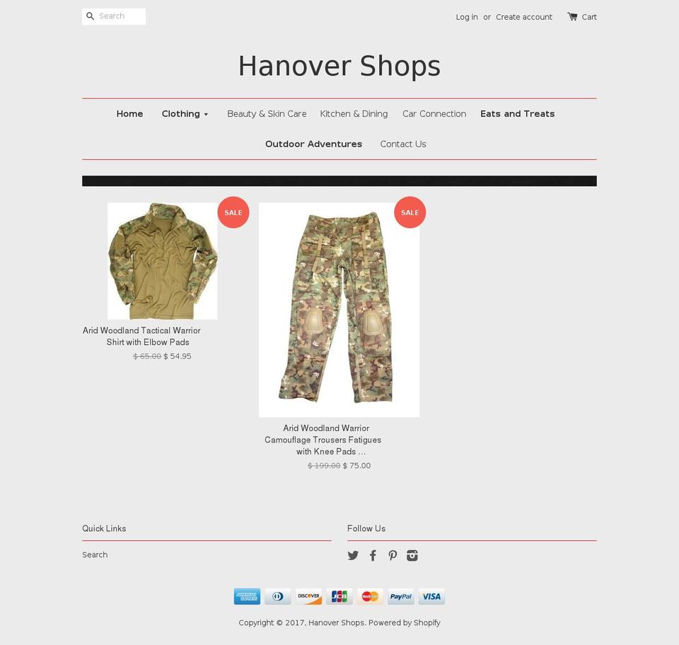 hanovershops.com shopify website screenshot