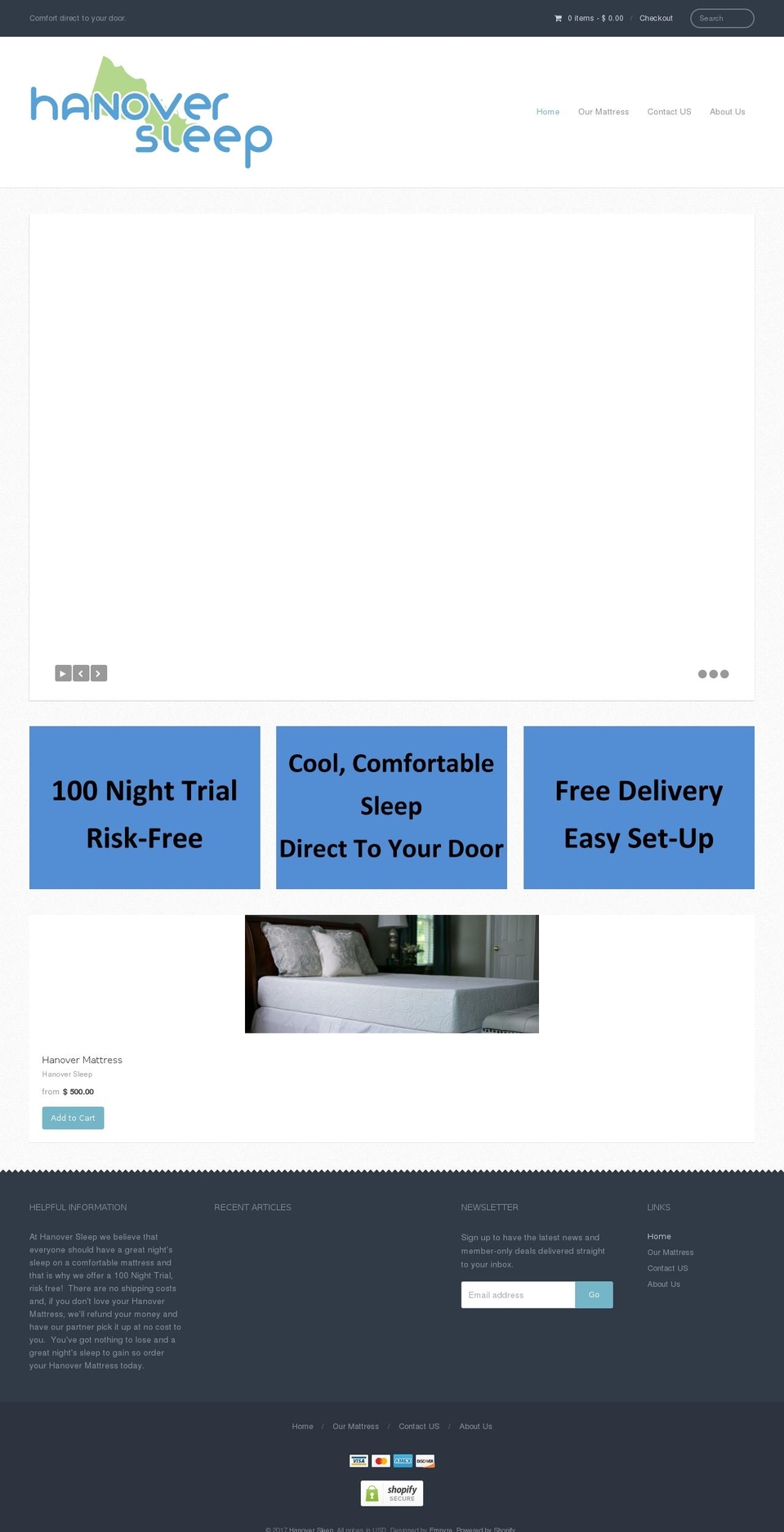 hanoversleep.com shopify website screenshot