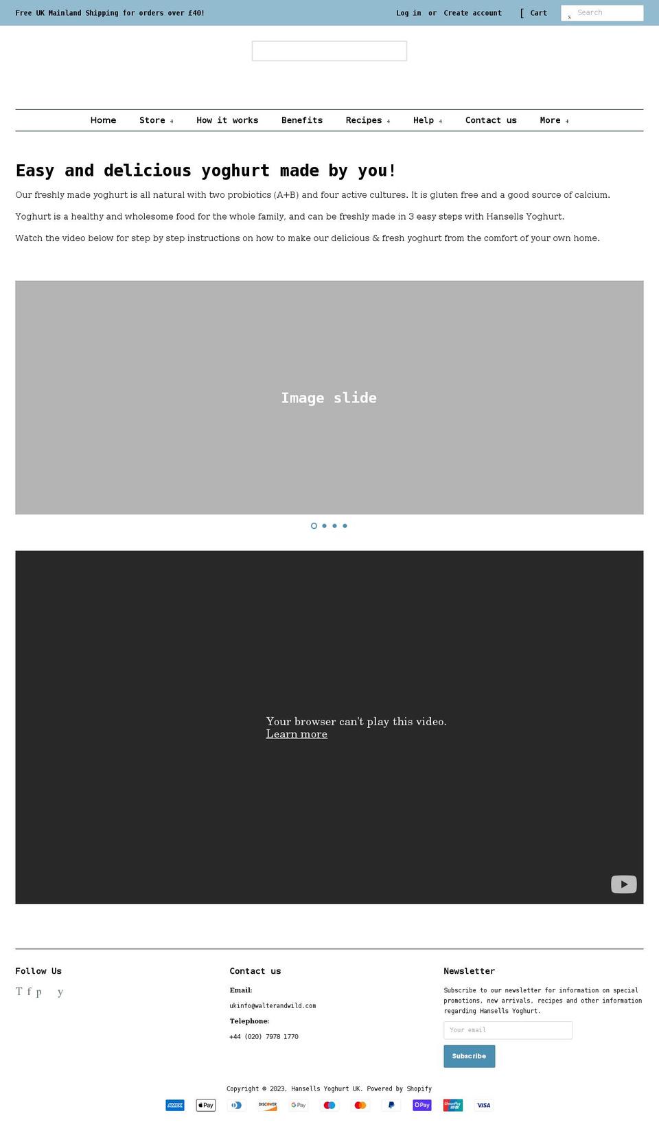 hansellsyoghurtuk.com shopify website screenshot