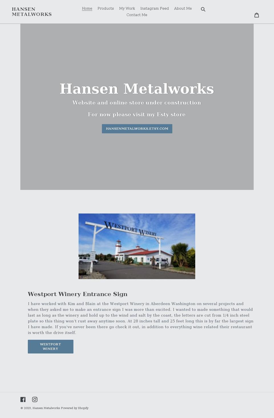 hansenmetalworks.com shopify website screenshot