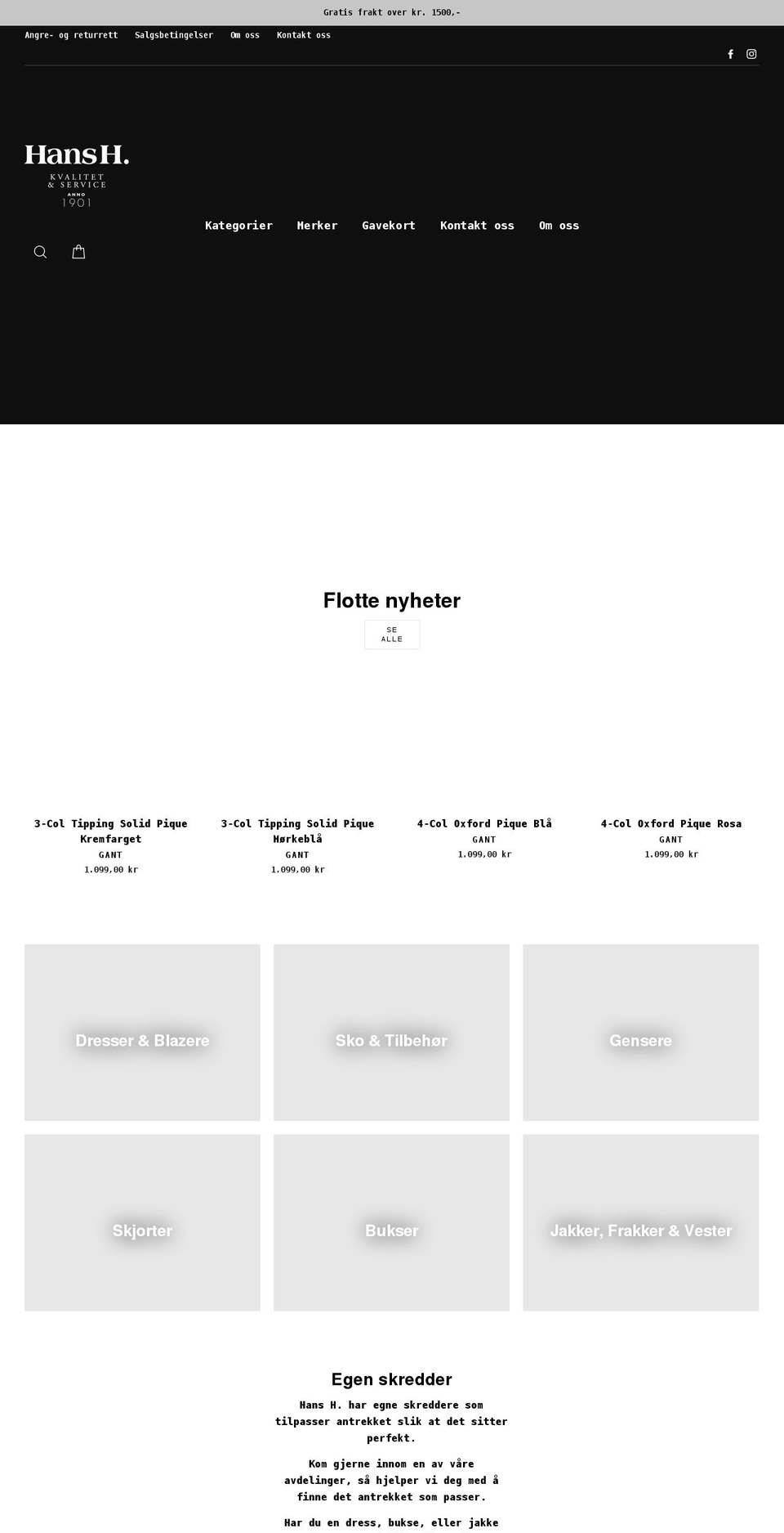 hansh.no shopify website screenshot