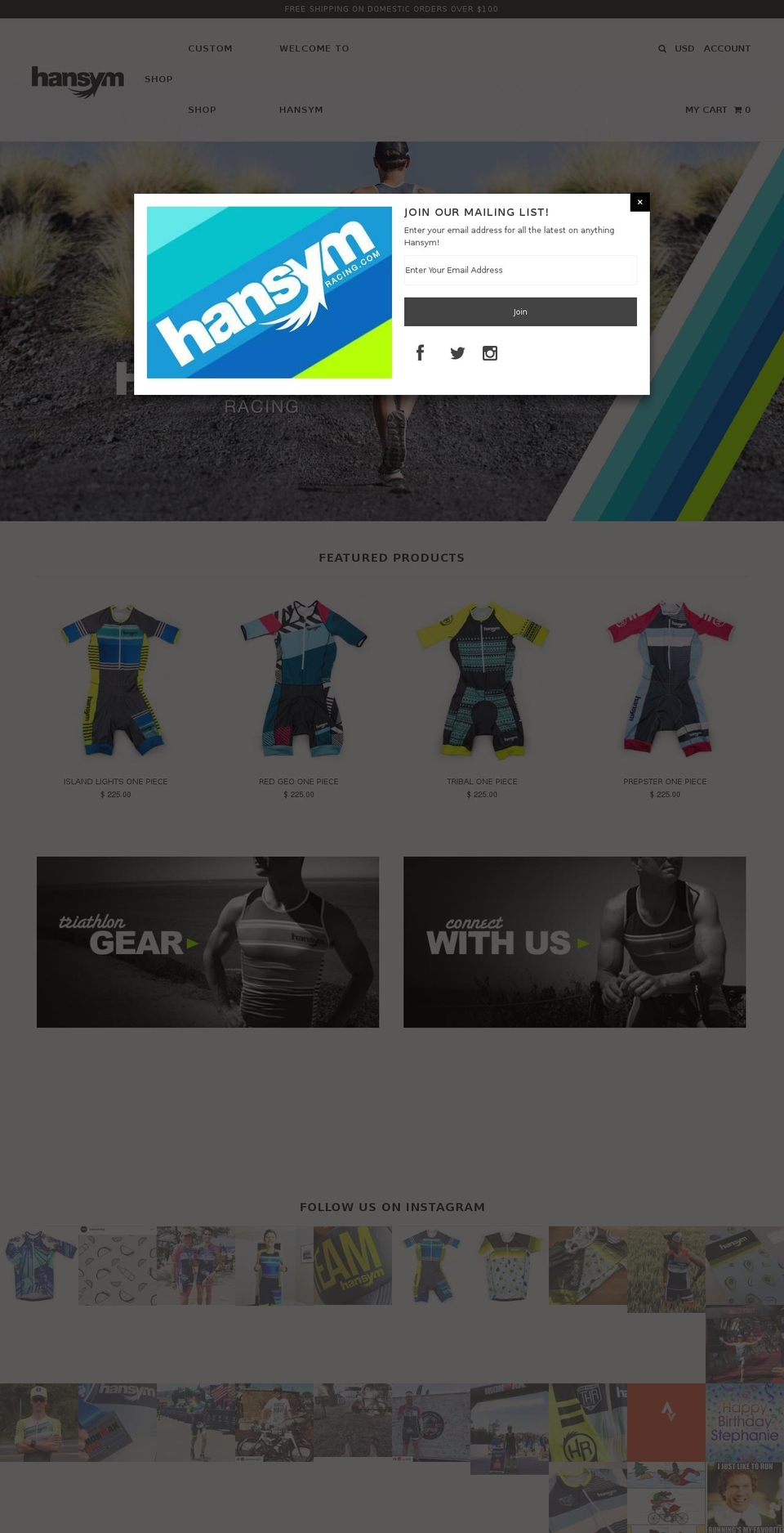 hansymracing.com — Shopify storefront screenshot