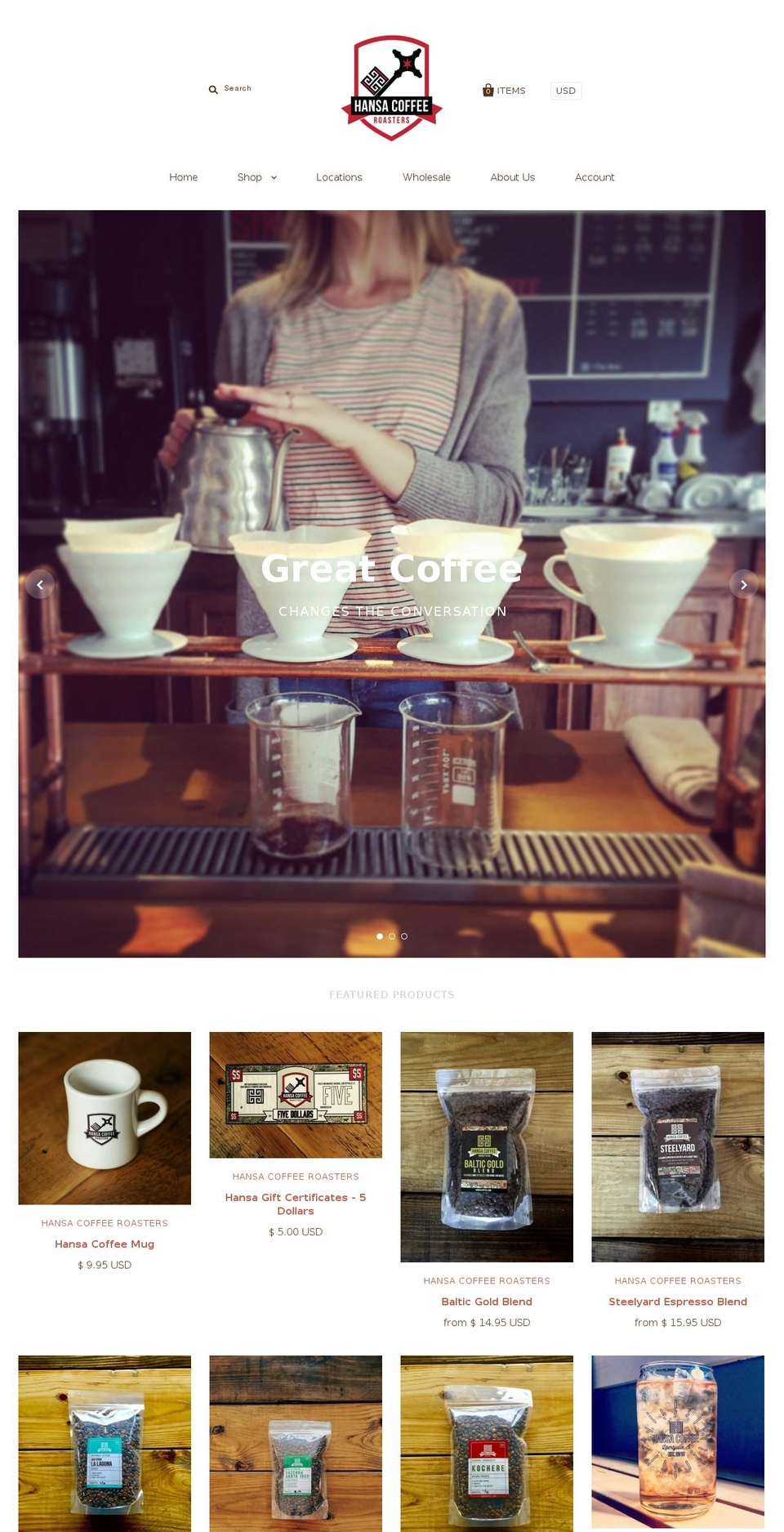 hanzacoffeeroasters.com shopify website screenshot