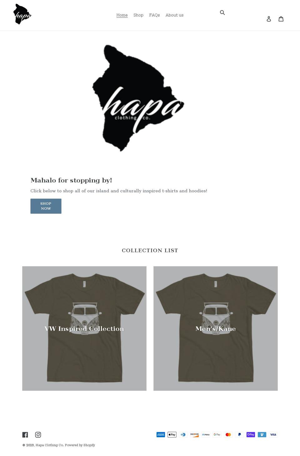 hapaclothingco.com shopify website screenshot