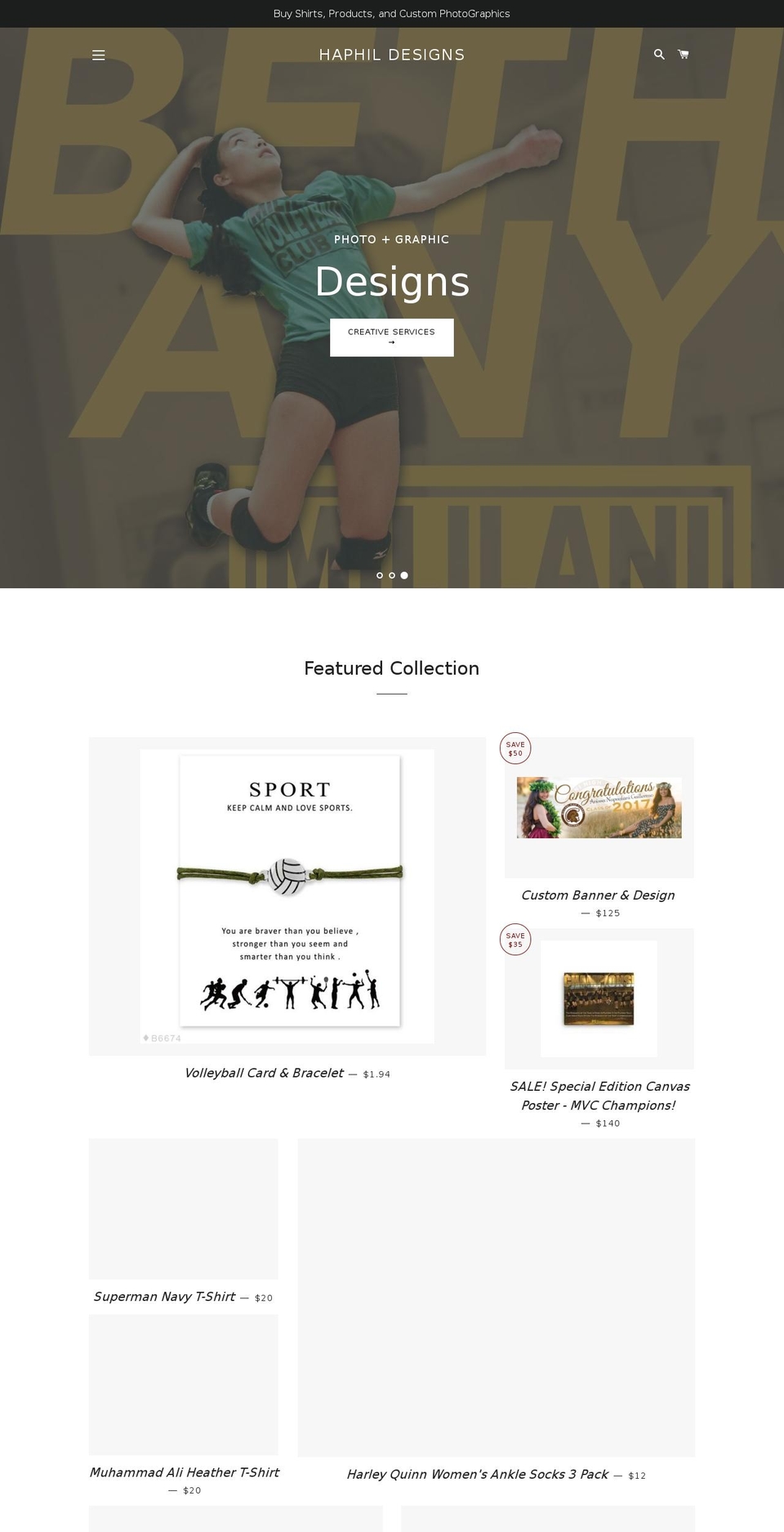 haphildesigns.com — Shopify storefront screenshot
