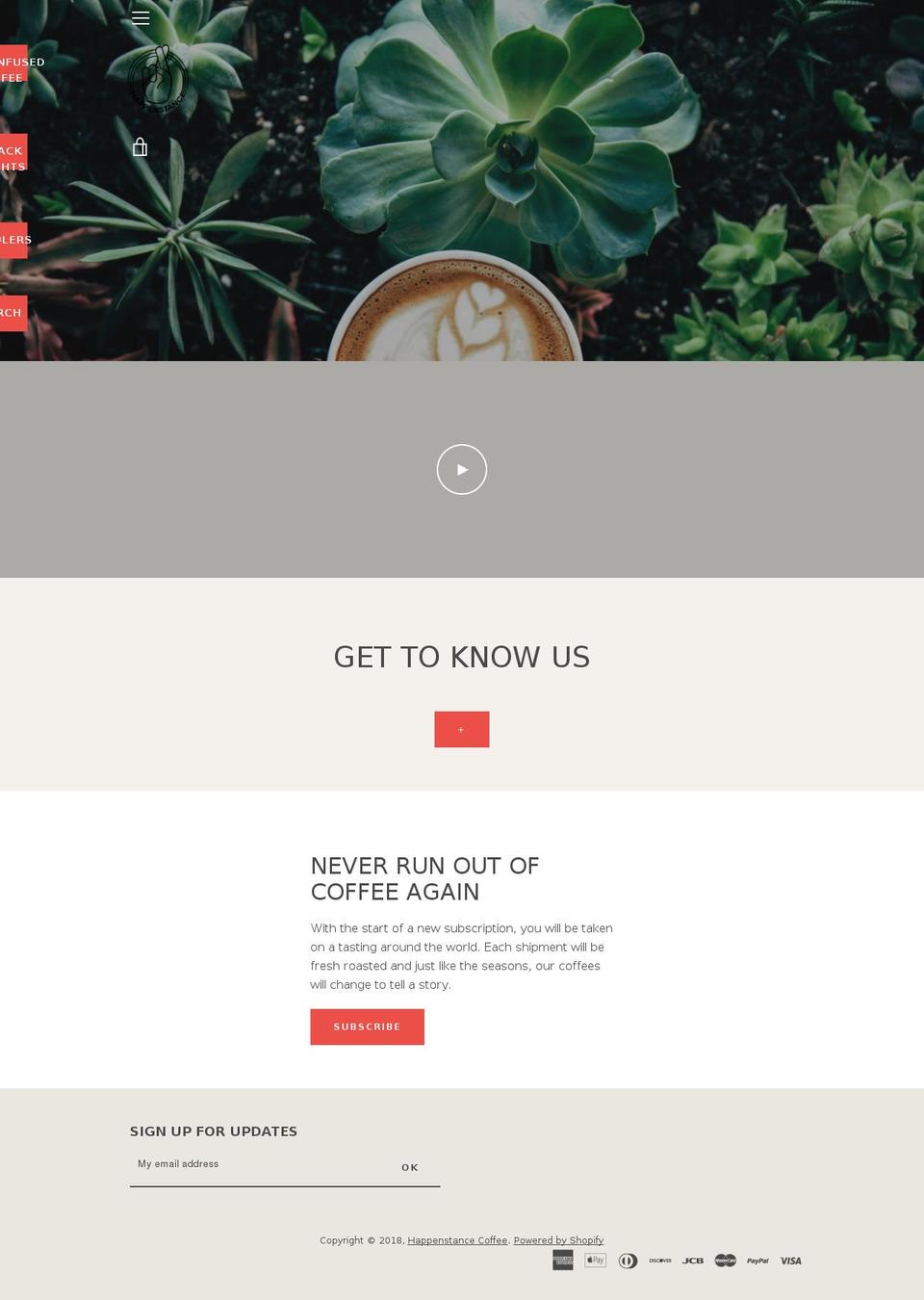 happenstance.coffee shopify website screenshot