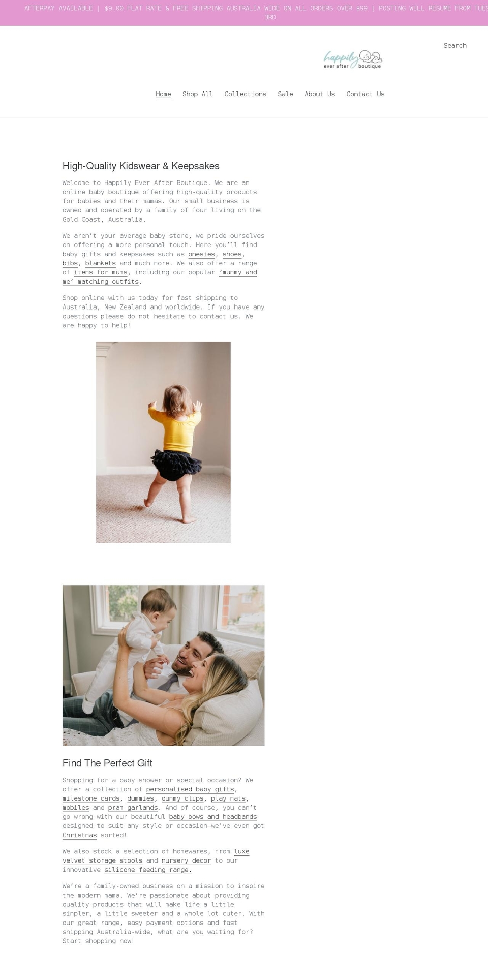 happilyeverafterboutique.com.au shopify website screenshot