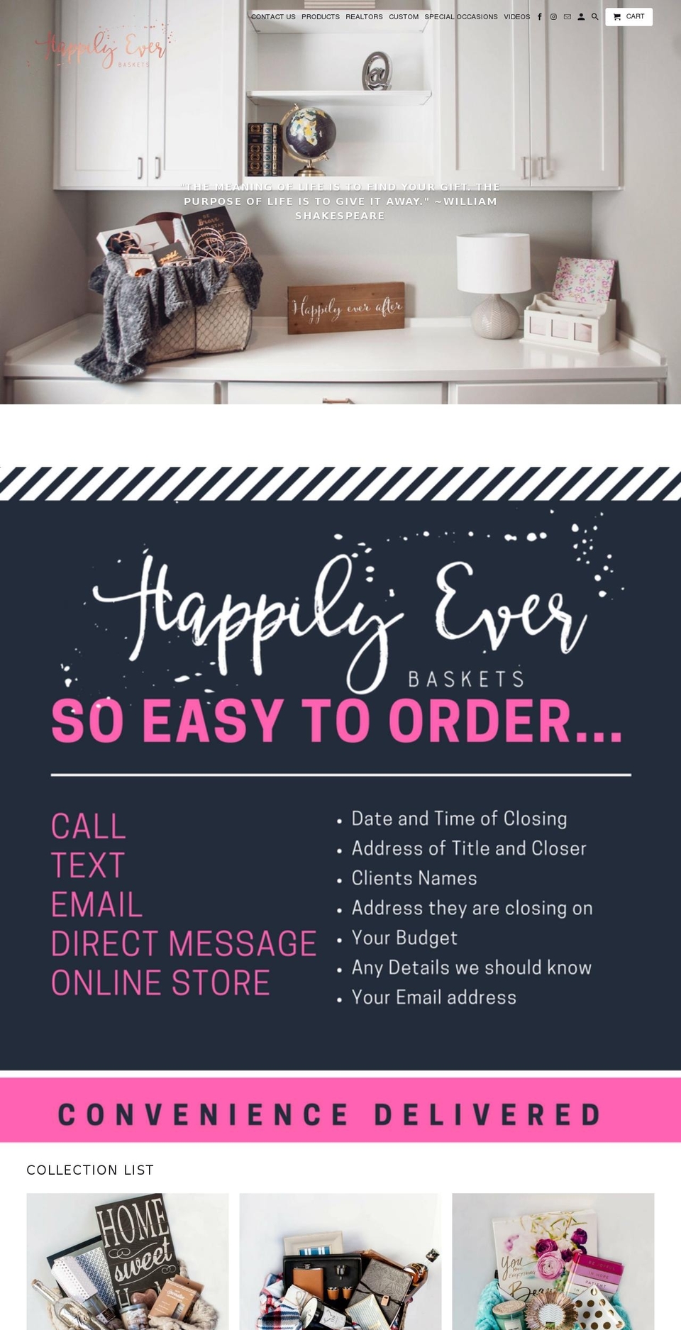 happilyeverbaskets.com shopify website screenshot