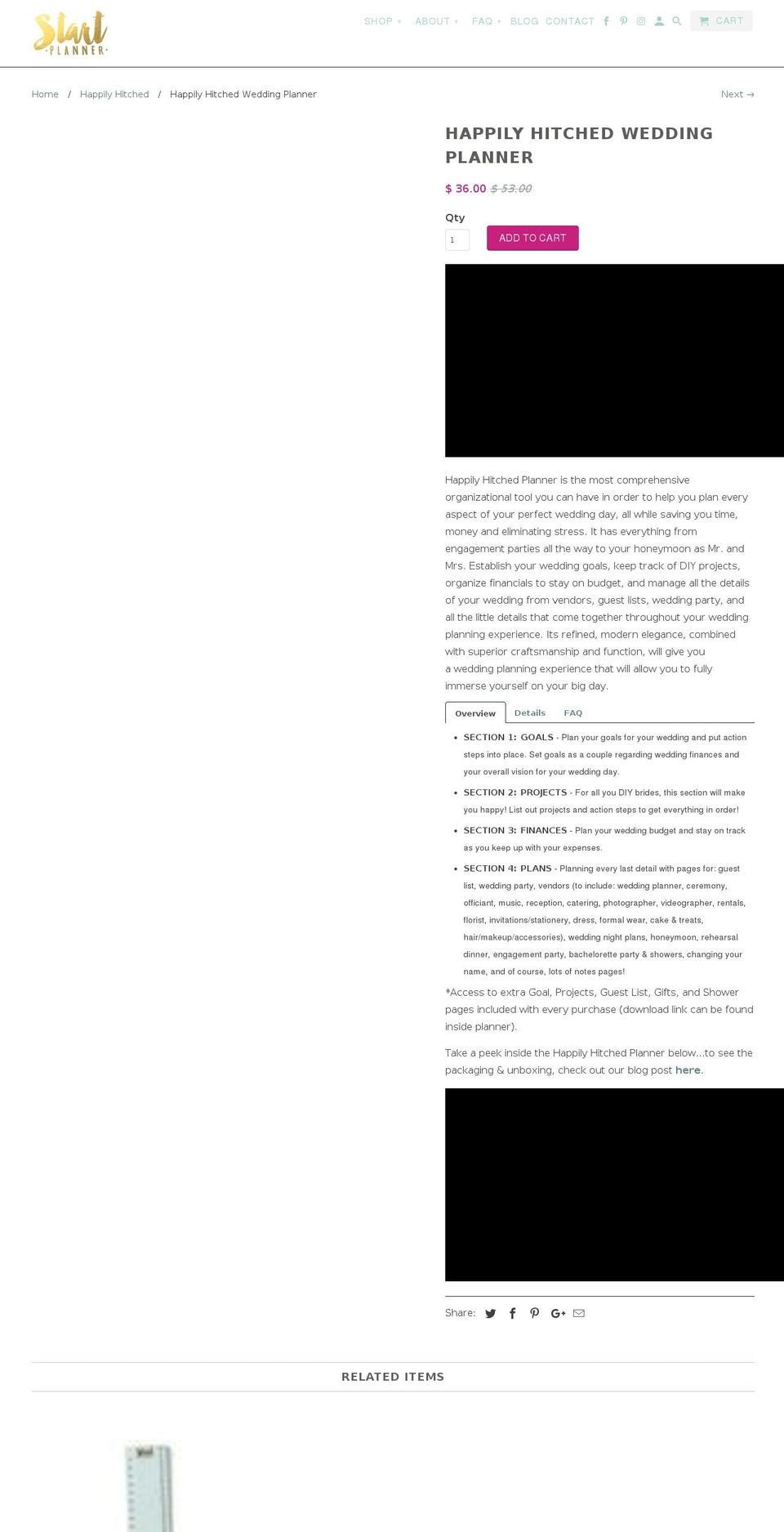 happilyhitchedplanner.com shopify website screenshot