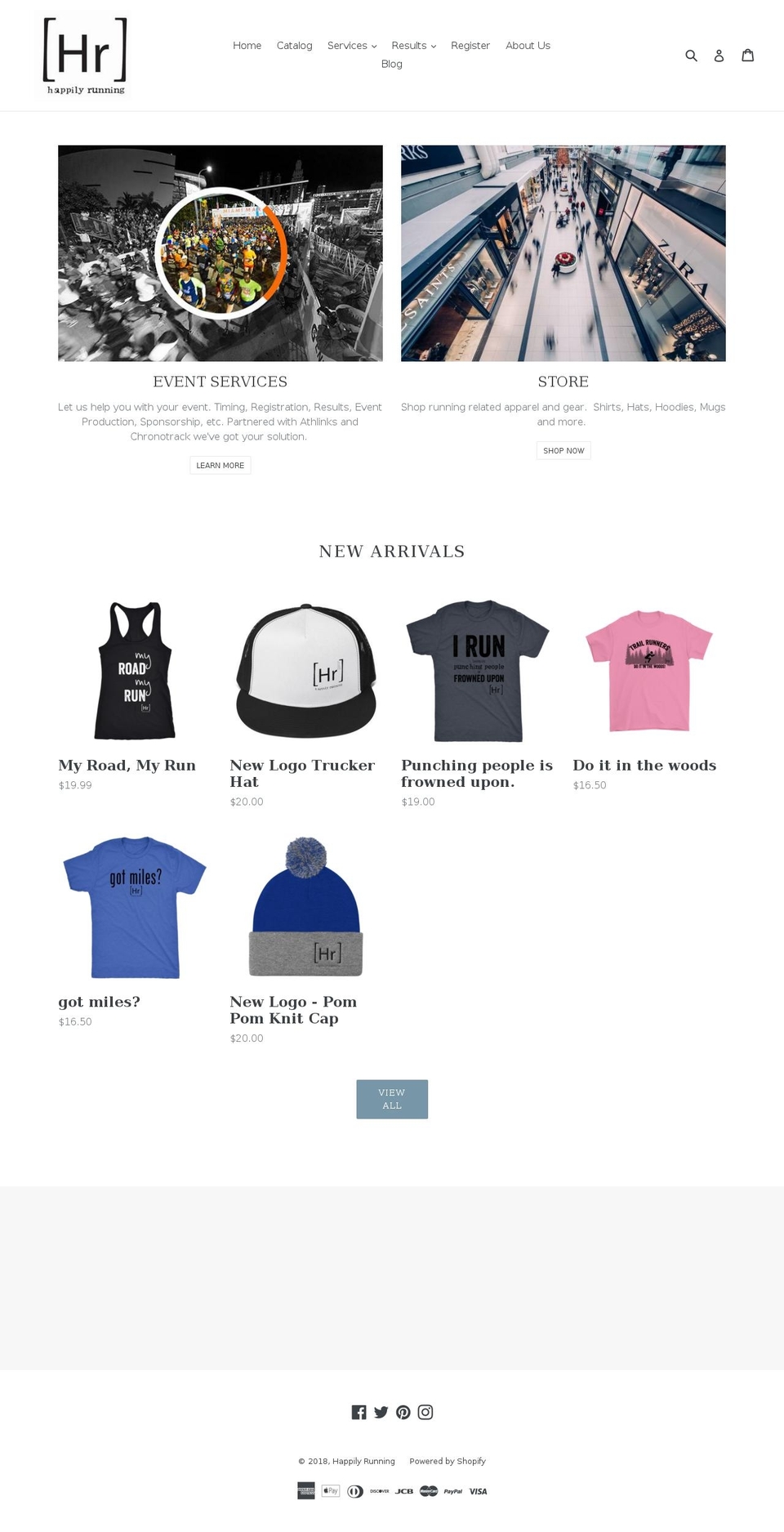 happilyrunning.com — Shopify storefront screenshot