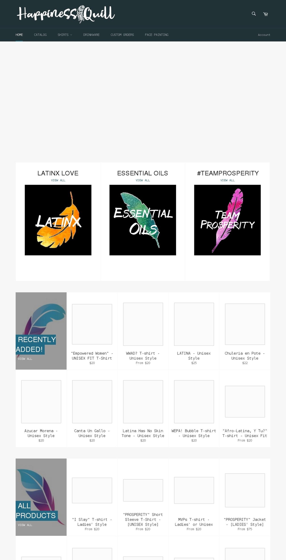 happinessquill.com — Shopify storefront screenshot