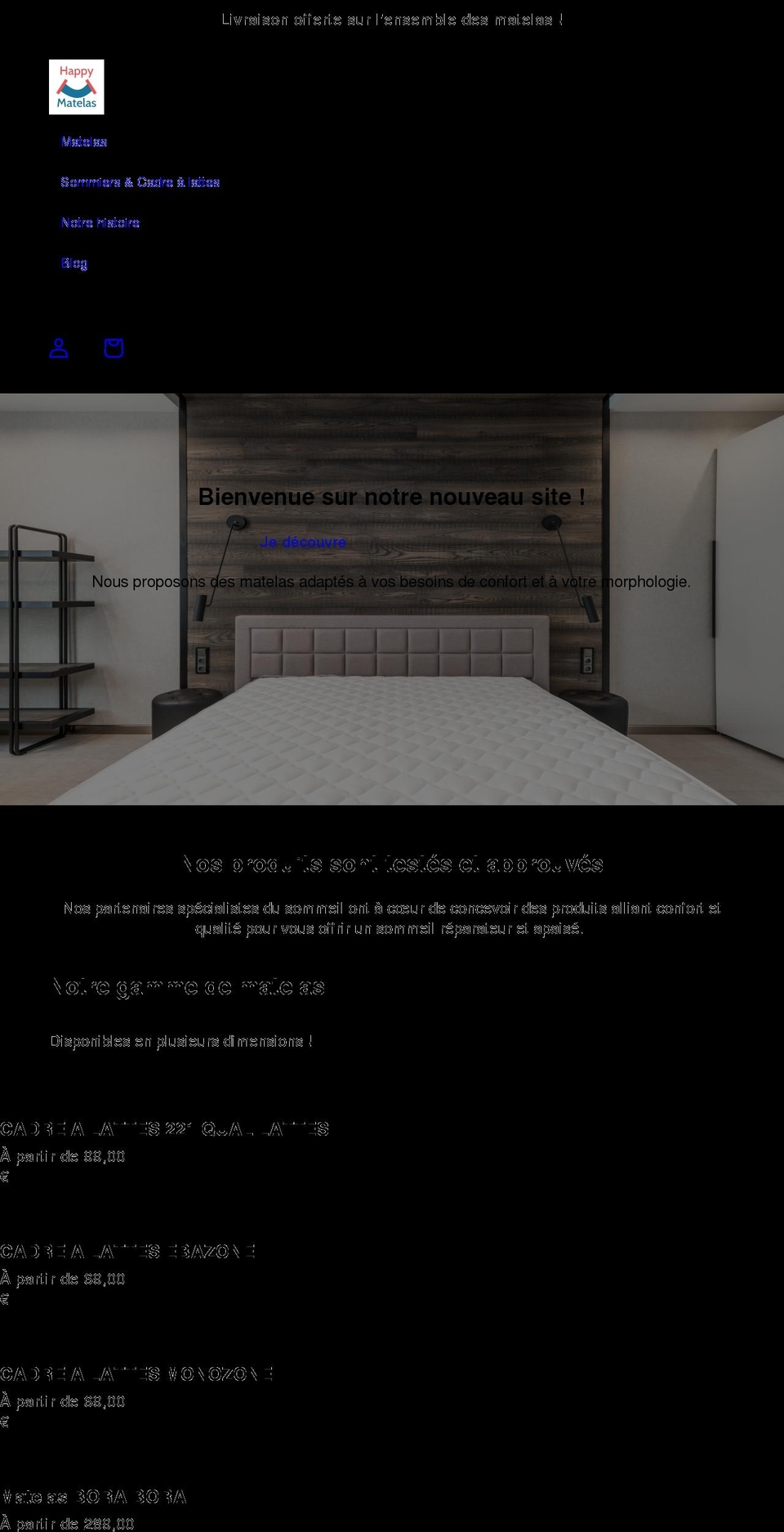 happy-matelas.com shopify website screenshot