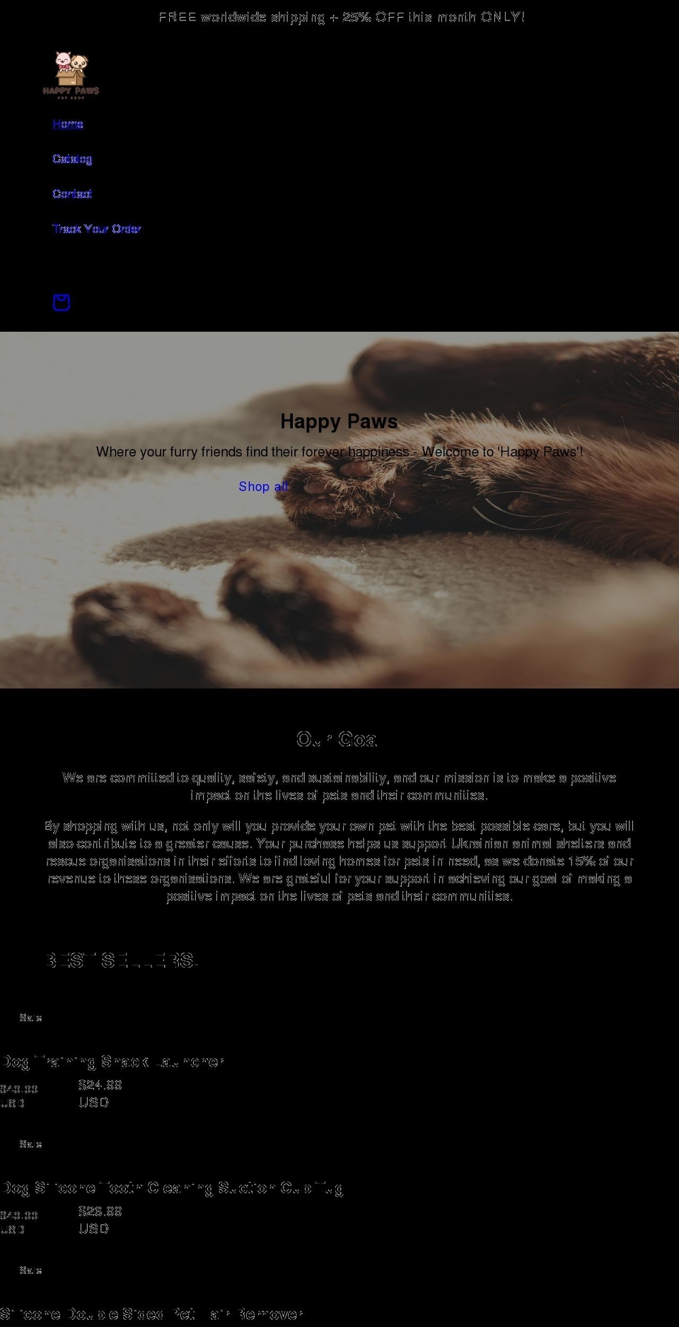 happy-paws.org shopify website screenshot