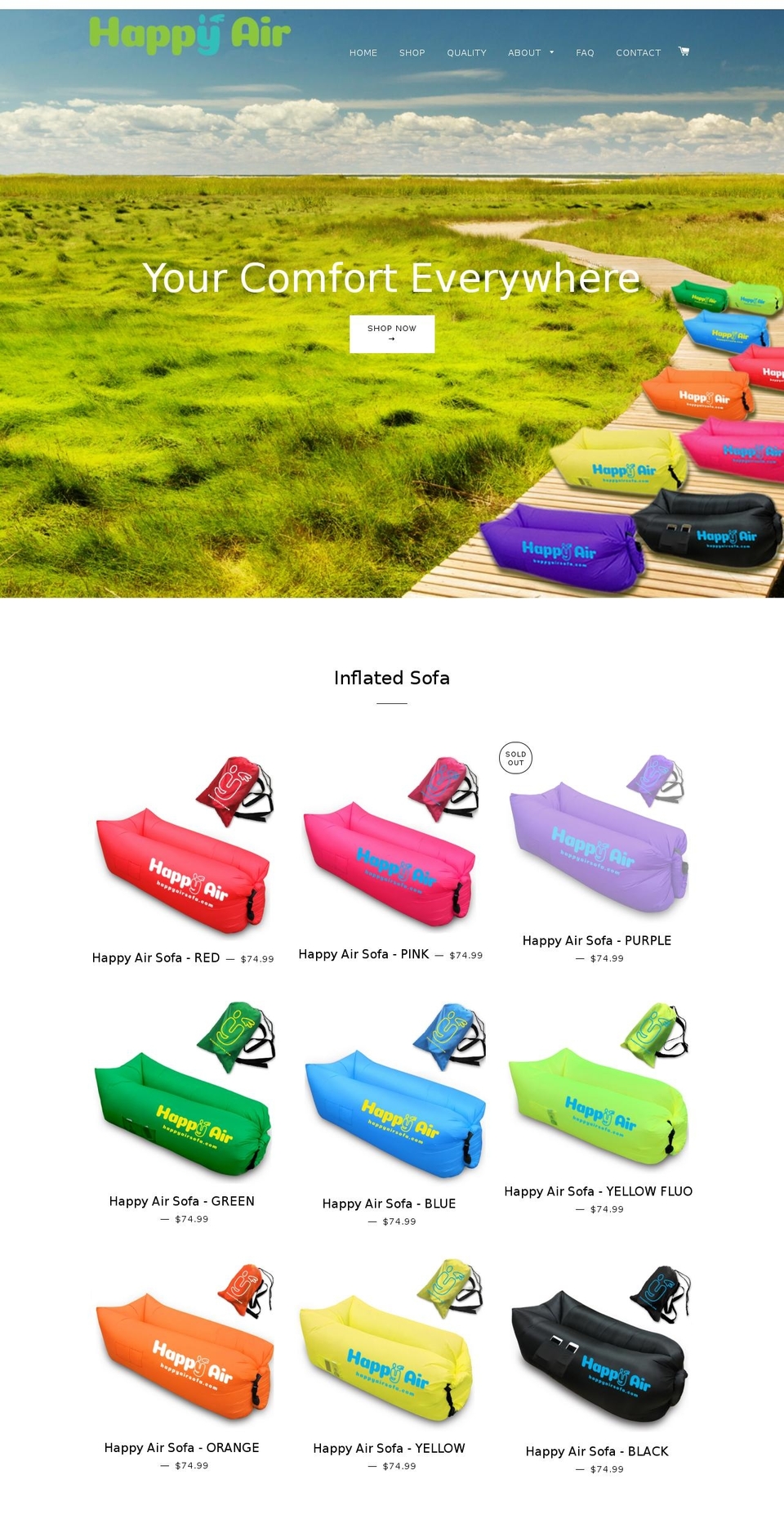 happyairsofa.com shopify website screenshot